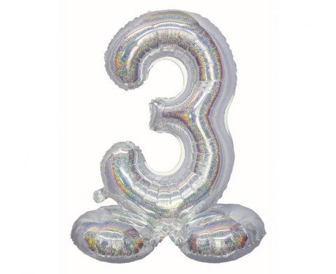 Balon foliowy Godan Cyfra stojąca 3, holograficzna srebrna, 72 cm (CS-BSR3) Balon foliowy Godan Cyfra stojąca 3, holograficzna srebrna, 72 cm (CS-BSR3)