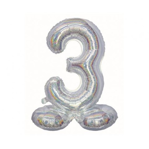 Balon foliowy Godan Cyfra stojąca 3, holograficzna srebrna, 72 cm (CS-BSR3) Balon foliowy Godan Cyfra stojąca 3, holograficzna srebrna, 72 cm (CS-BSR3)