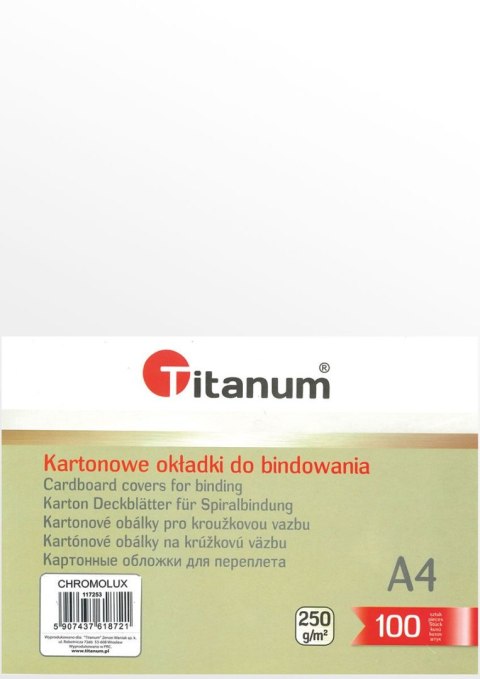 Karton do bindowania Titanum błyszczący - chromolux A4 biały 250g Karton do bindowania Titanum błyszczący - chromolux A4 biały 250g