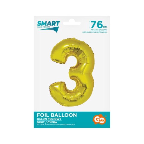Balon foliowy Godan Smart cyfra 3 złota 76cm (CH-SZL3) Balon foliowy Godan Smart cyfra 3 złota 76cm (CH-SZL3)