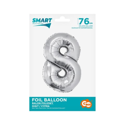 Balon foliowy Godan Smart cyfra 8 srebrna 76cm (CH-SSR8) Balon foliowy Godan Smart cyfra 8 srebrna 76cm (CH-SSR8)