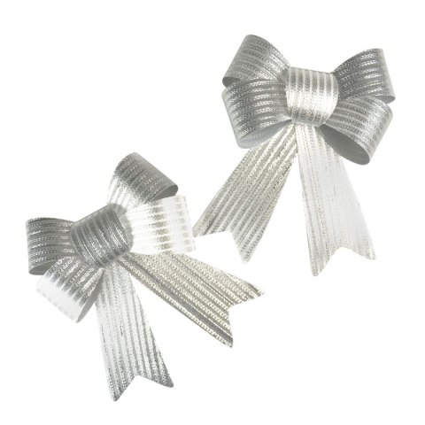 Kokarda błyszcząca w prążki srebrna 2szt., 16cm Arpex (BN5519SRE-0660)