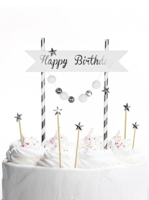 Dekoracja na tort Arpex Happy Birthday - pomponiki srebrne (KK0126SRE-7690) Dekoracja na tort Arpex Happy Birthday - pomponiki srebrne (KK0126SRE-7690)