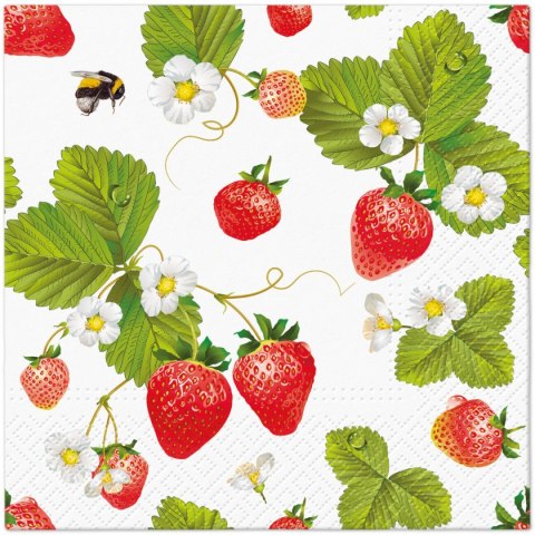 Serwetki Lunch Strawberries with bees mix nadruk bibuła [mm:] 330x330 Paw (SDL138700)