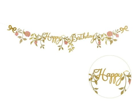 Baner Partydeco Happy Birthday Kwiaty, różowo-złoty, 1.3m (GRL127) Baner Partydeco Happy Birthday Kwiaty, różowo-złoty, 1.3m (GRL127)