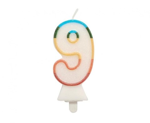 Świeczka urodzinowa cyferka 9, tęczowa, NOWY BIO BROKAT, 8,5 cm Godan (SW-CBB9) Świeczka urodzinowa cyferka 9, tęczowa, NOWY BIO BROKAT, 8,5 cm Godan (SW-CBB9)