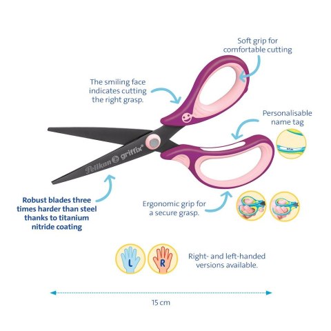 Nożyczki Griffix spiczaste praworęczne mix Pelikan (300009549)