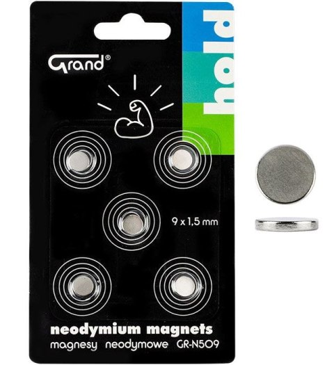 Magnes Grand neodymowy Srebrny śr. 9mm (130-1967) 5 sztuk Magnes Grand neodymowy Srebrny śr. 9mm (130-1967) 5 sztuk
