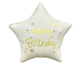 Balon foliowy Godan Happy Birthday, gwiazda matowa biała 18cal (FG-GHMB)
