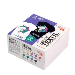 Farba do tkanin Rosa 9 kolorów kolor: mix 20ml 1 kolor.