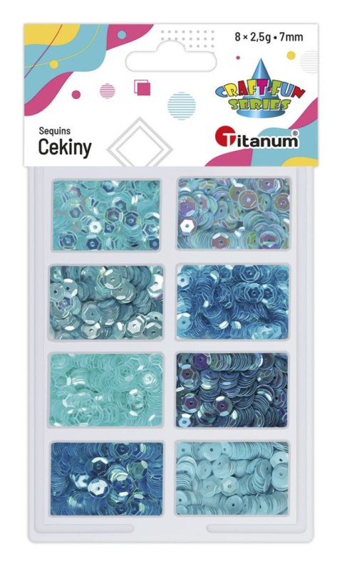 Cekiny Titanum Craft-Fun Series okrągłe zestaw 8 kolorów niebieskie (3G8P 160161) Cekiny Titanum Craft-Fun Series okrągłe zestaw 8 kolorów niebieskie (3G8P 160161)