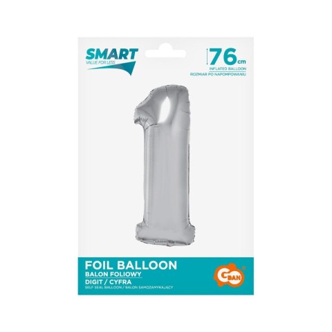 Balon foliowy Godan Smart cyfra 1 srebrna 76cm (CH-SSR1)