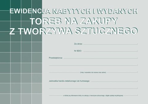 Druk offsetowy Michalczyk i Prokop Ewidencja nabytych i wydanych toreb na zakupy z tworzywa sztucznego A5 16k. (S-200-3) Druk offsetowy Michalczyk i Prokop Ewidencja nabytych i wydanych toreb na zakupy z tworzywa sztucznego A5 16k. (S-200-3)