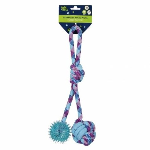 Gadżet Trik Roll Zabawka dla psa Szarpak 34 cm z piłką 2 stronny niebieski (560703)