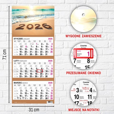 Kalendarz ścienny PLAŻA 310mm x 790mm Press Kalendarz ścienny PLAŻA 310mm x 790mm Press