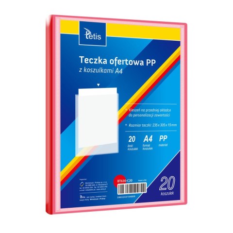 Teczka plastikowa na zatrzask żółta A4 20 koszulek 5903242104500 A4 czerwona Tetis (BT630-C20)