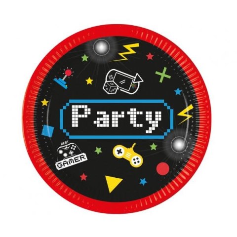 Talerz jednorazowy Godan TALERZ PAPIEROWY Gaming Party papier śr. 230mm 8 szt (93769)