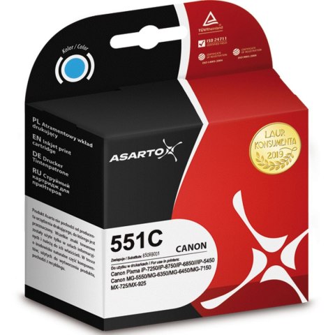 Tusz (cartridge) alternatywny Canon cyan Asarto (AS-C551C) Tusz (cartridge) alternatywny Canon cyan Asarto (AS-C551C)