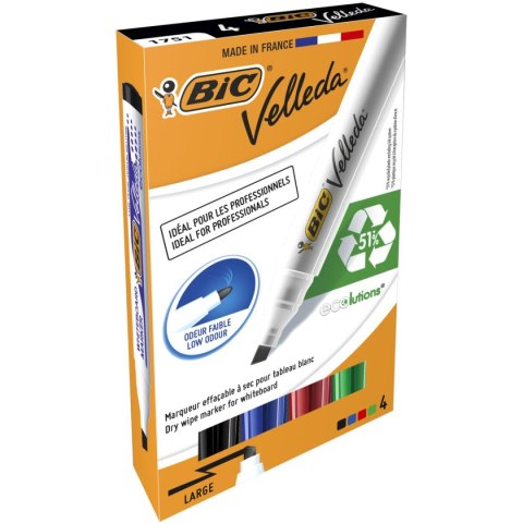Marker suchościeralny Bic Velleda Ecolutions 1751 komplet 4 szt mix 3,7-5,5mm ścięta końcówka (904950) Marker suchościeralny Bic Velleda Ecolutions 1751 komplet 4 szt mix 3,7-5,5mm ścięta końcówka (904950)