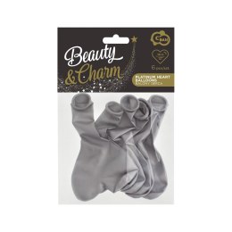 Balon gumowy Godan Beauty&Charm platynowe srebrne serca 6szt. srebrny 300mm 12cal (CB-S6LS)