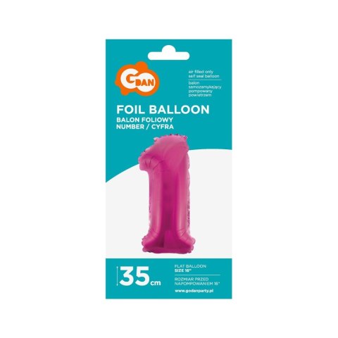 Balon foliowy Godan cyfra 1 różowy 35 cm (FG-C35R1) Balon foliowy Godan cyfra 1 różowy 35 cm (FG-C35R1)