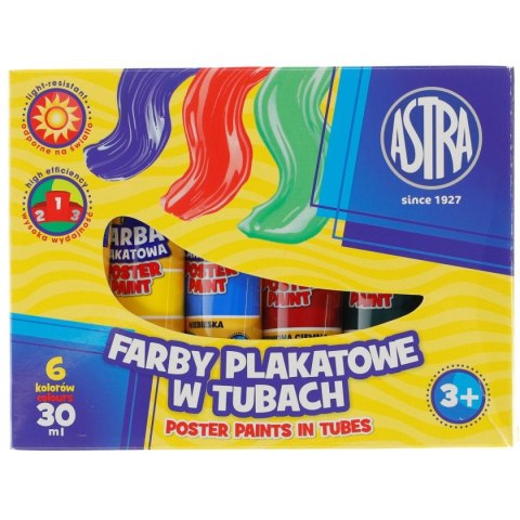 Farby plakatowe Astra w tubach kolor: mix 30ml 6 kolor. (83119900) Farby plakatowe Astra w tubach kolor: mix 30ml 6 kolor. (83119900)