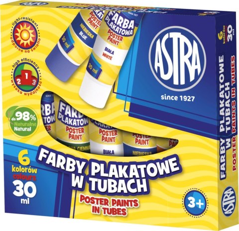 Farby plakatowe Astra w tubach kolor: mix 30ml 6 kolor. (83119900) Farby plakatowe Astra w tubach kolor: mix 30ml 6 kolor. (83119900)