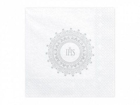 Serwetki Komunijne IHS srebrny papier [mm:] 330x330 Partydeco (SP33-63-018)