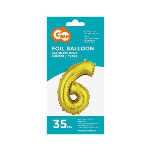 Balon foliowy Godan cyfra 6 złoty 35 cm (FG-C35Z6) Balon foliowy Godan cyfra 6 złoty 35 cm (FG-C35Z6)